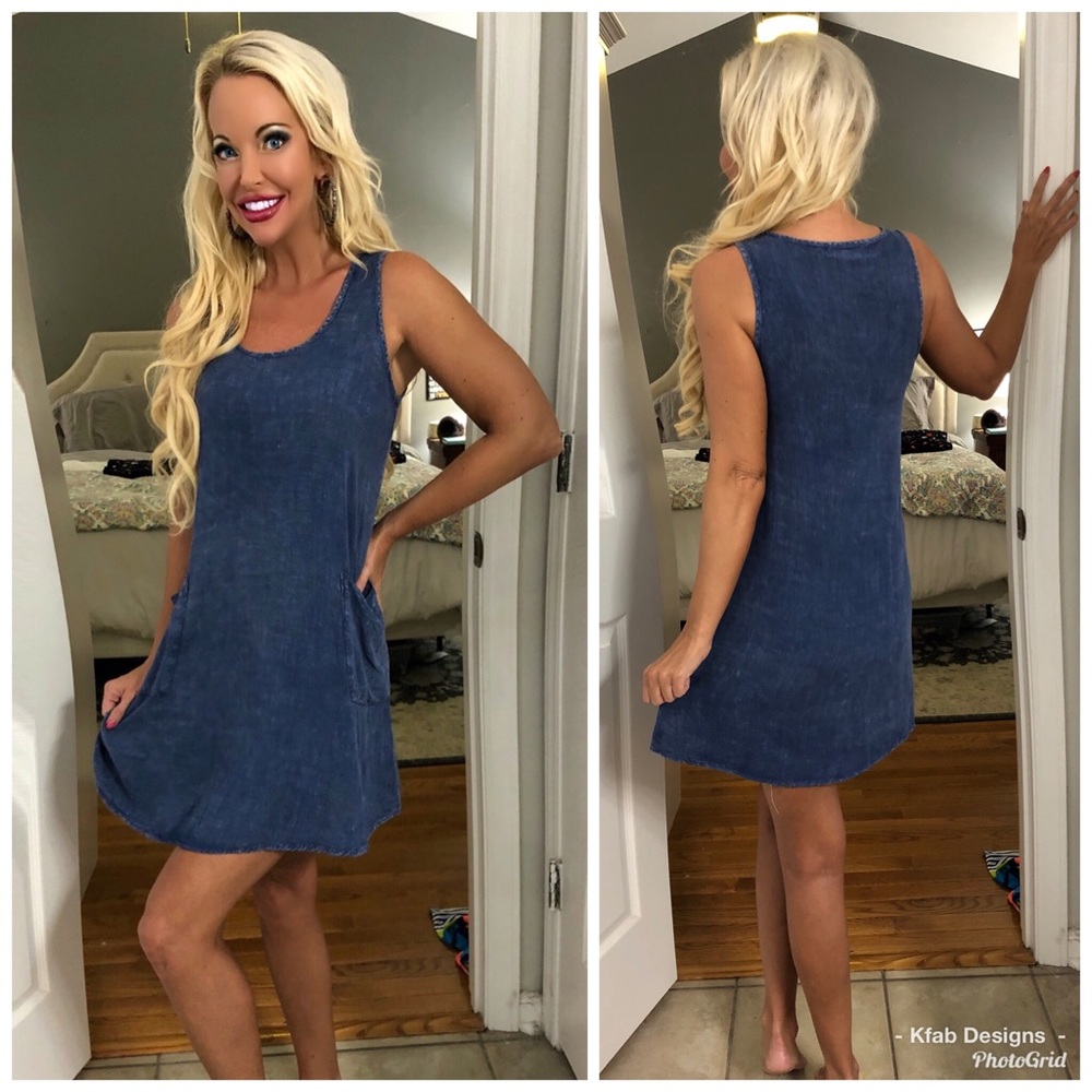 🥰LAST 1! Indigo Scoop Neck Pocket Swing Dress! - Picture 4 of 4